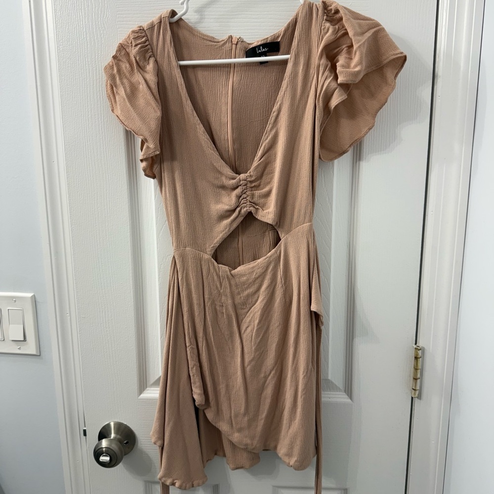 Lulu's Mauve Wrap Cutout Dress with Ruched Detail